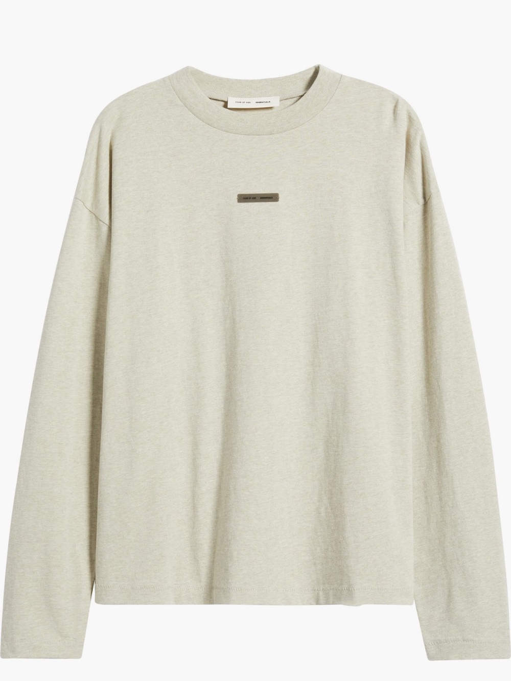 Men's Fear of God Essentials Long Sleeve Tee in Heather Stone - Picture 3 of 6